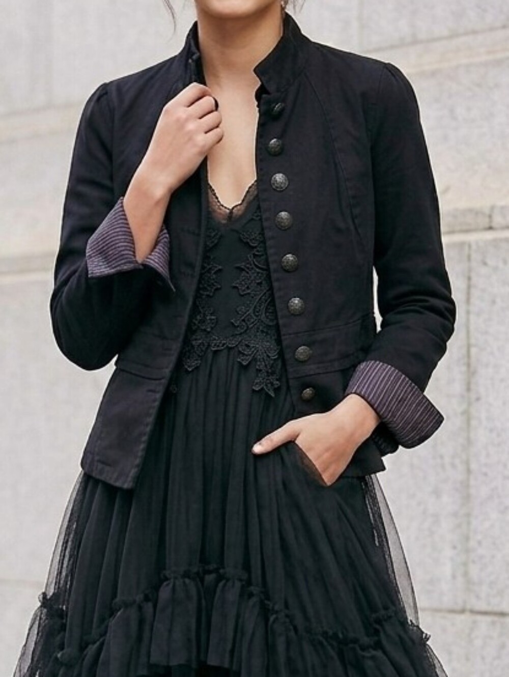 Vintage Free People “Seamed and Structured” Military Band Jacket Size 8 Black